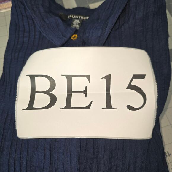 Ellen Tracy Long Top Womens XL Navy Textured Split Back Long Sleeve Button Up - Picture 7 of 8